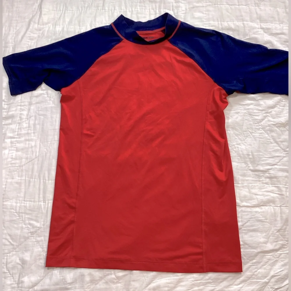 Kids Lands End Rashguard Swim Shirt Red Navy XXL 18-20